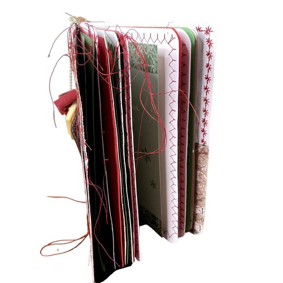 Christmas Junk Journal Book Charm Washi Fabric Wrap Tons Ephemera Handmade 5 u - Picture 4 of 16